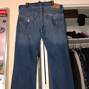 True Religion straight blue jeans w/ flaps